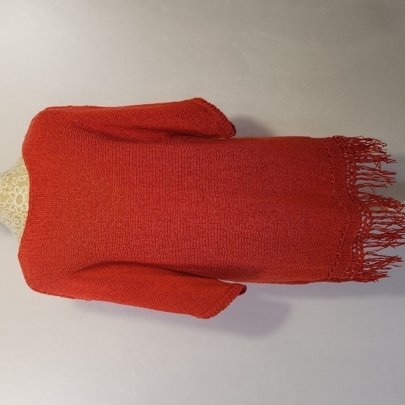 Chico's Annatto Orange Shaina Fringe Open Weave Pullover Sweater Dress Size 2/12 - Picture 8 of 11